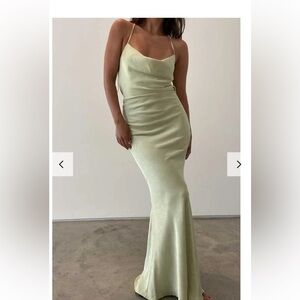Cowl neck maxi dress- mint green satin